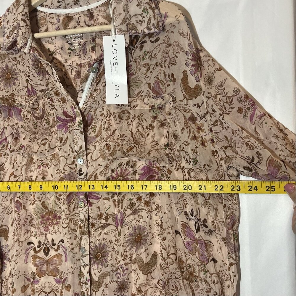 Love Kyla Anthropologie Top Blouse Small Size Floral Semi Sheer Butterfly Hen - Picture 5 of 12